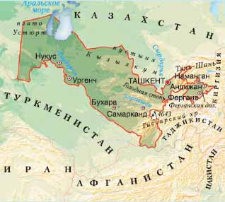 карта Узбекистана